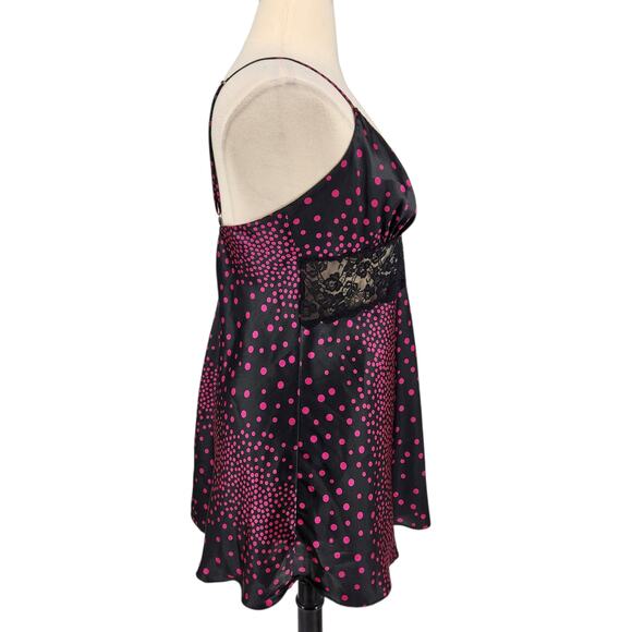 Frederick’s of Hollywood Pink Black Polka Dot Slip Dress Nightie 1X Babydoll Y2K - Picture 6 of 6